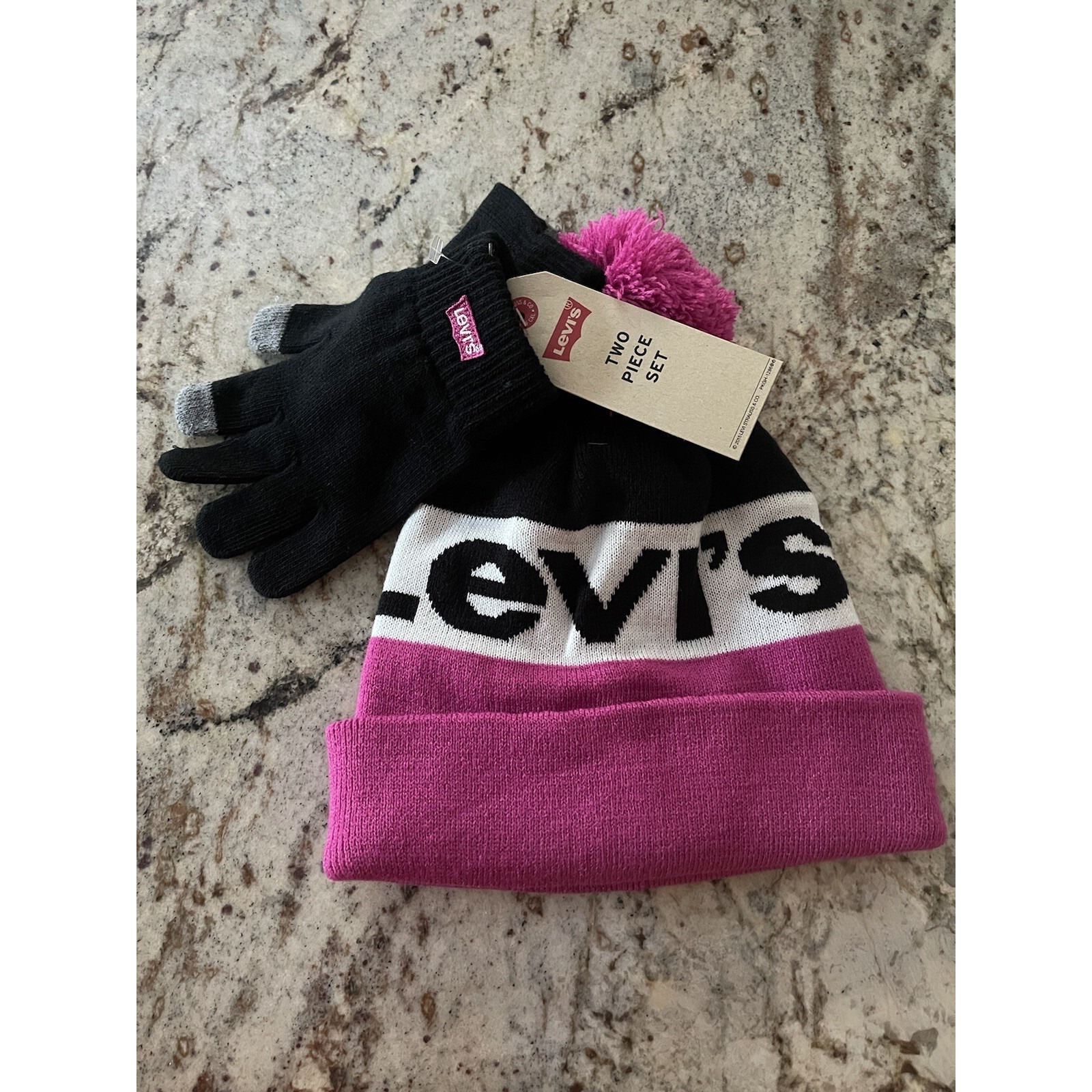 Levis Youth Kids Girls Winter Women's Hat And Gloves Set New